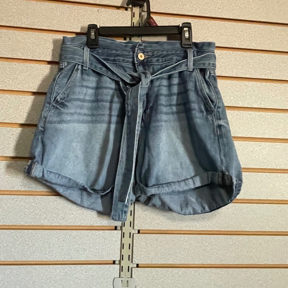 KanCan Women High Rise Paperbag Waist Denim Shorts Tie Front Blue Size 27
